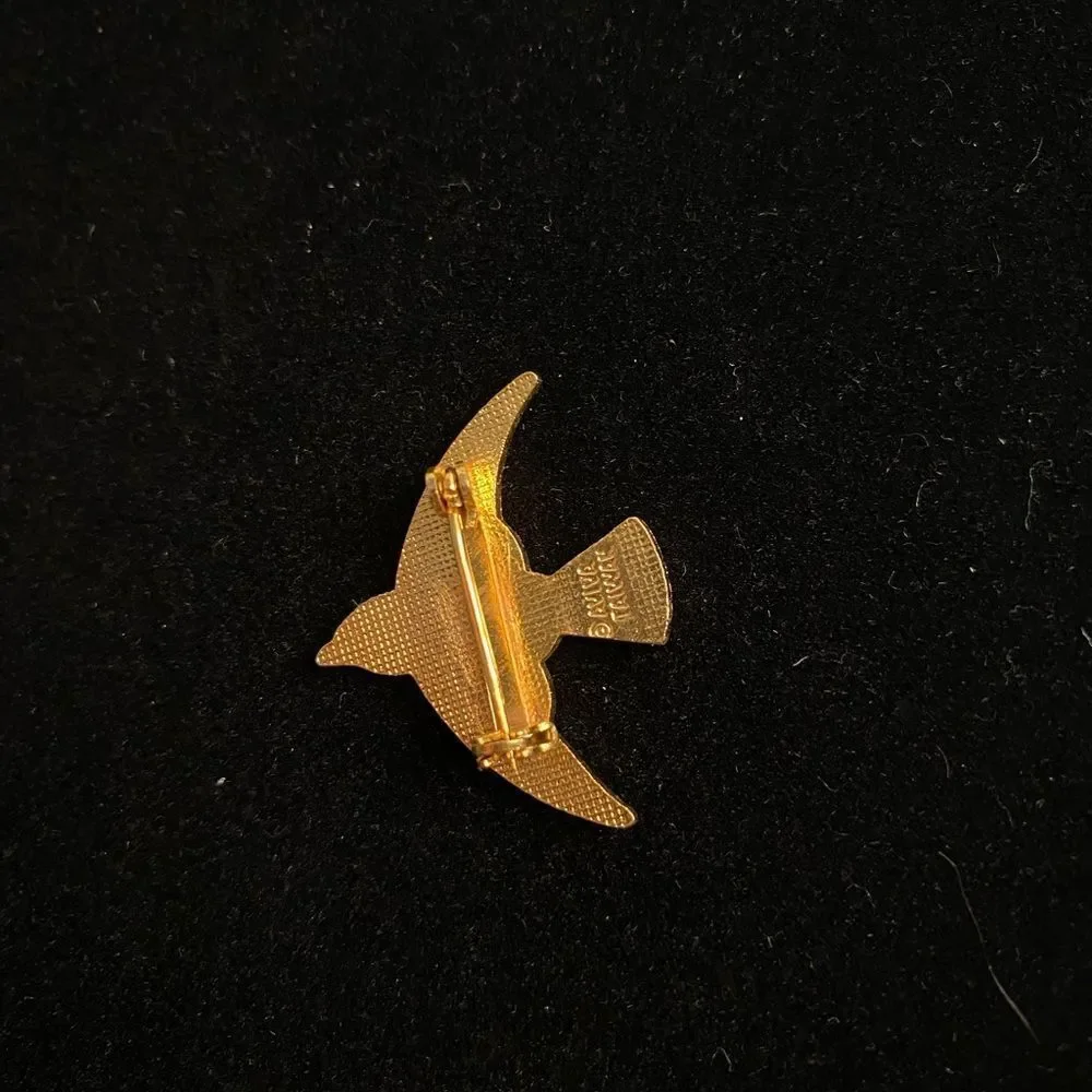 Vintage Gold Blue Bird Brooch
